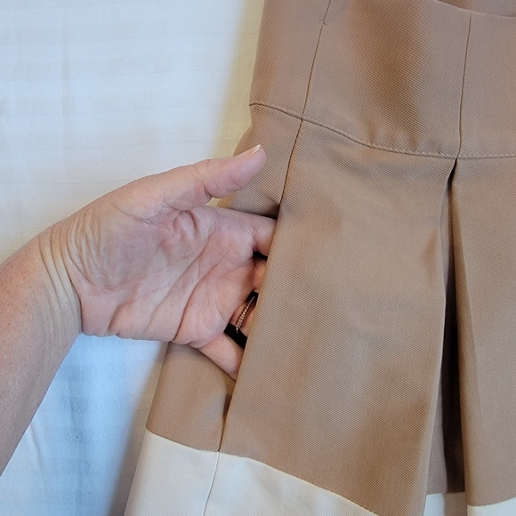 Zara Basic Color Block skirt pleated. Pockets. Tan Cream red black. M - Picture 2 of 8
